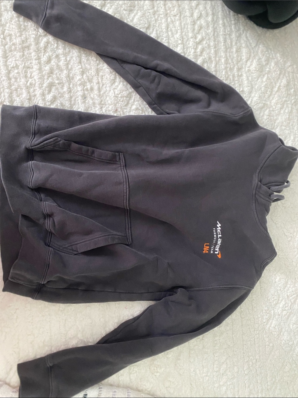 Mens McLaren Black Pullover Hoodie with Orange Logo